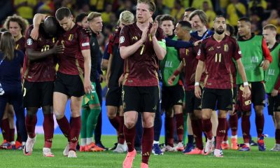 Kevin de Bruyne of Belgium greet supporters after winning the UEFA EURO 2024 Group E soccer match between Belgium and Romania, in Cologne, Germany, 22 June 2024.