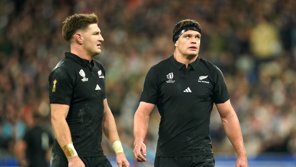 Jordie Barrett (left) and New Zealand's Scott Barrett in action during the Rugby World Cup 2023 final match at the Stade de France in Paris, France. Picture date: Saturday October 28, 2023.