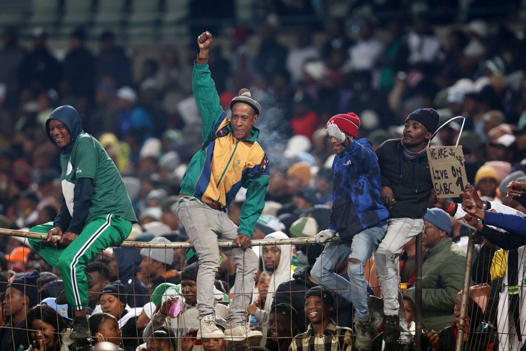 South Africa fans during the FIFA World Cup Qualifiers 2026 match between South Africa and Zimbabwe at the Free State Stadium, Bloemfontein on the 11 June 2024