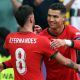 Bruno Fernandes of Portugal (L) celebrates scoring the 3-0 with Cristiano Ronaldo of Portugal during the UEFA EURO 2024 group F soccer match between Turkey and Portugal, in Dortmund.