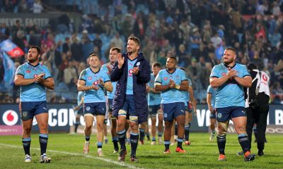 Vodacom Bulls players celebrates victory during the 2024 United Rugby Championship semifinal match between Bulls and Leinster at Loftus Stadium.