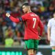 Portugal's Cristiano Ronaldo celebrates after scoring a goal during the friendly international soccer match between Portugal and Ireland in Aveiro, Portugal, 11 June 2024.