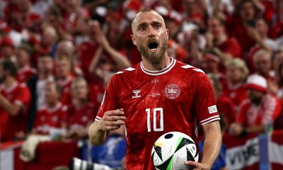 Christian Eriksen of Denmark reacts during the UEFA EURO 2024 Group C soccer match between Denmark and Serbia, in Munich.