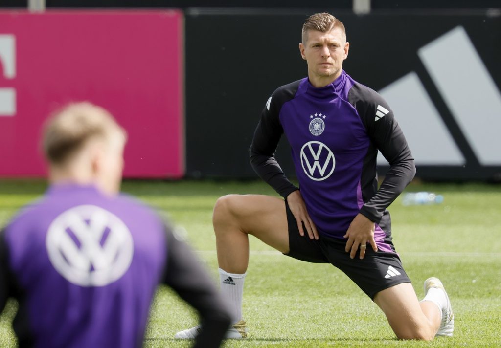 German national soccer team player Toni Kroos attends a training session of the team in Herzogenaurach.