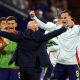 Head coach Luis de la Fuente of Spain (CL) reacts with Fabian Ruiz of Spain (CR) after winning the UEFA EURO 2024 group B soccer match between Spain and Italy, in Gelsenkirchen, Germany, 20 June 2024.