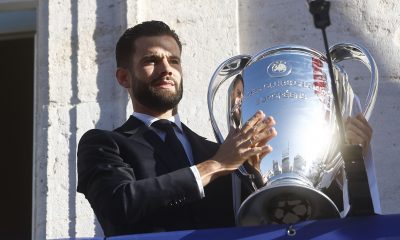 Real Madrid's captain Nacho Fernandez poses with the UEFA Champions League trophy during an official reception at the seat of Madrid's regional president, in Madrid, Spain, 02 June 2024. Real Madrid won the UEFA Champions League 2024 final soccer match against Borussia Dortmund on 01 June 2024.