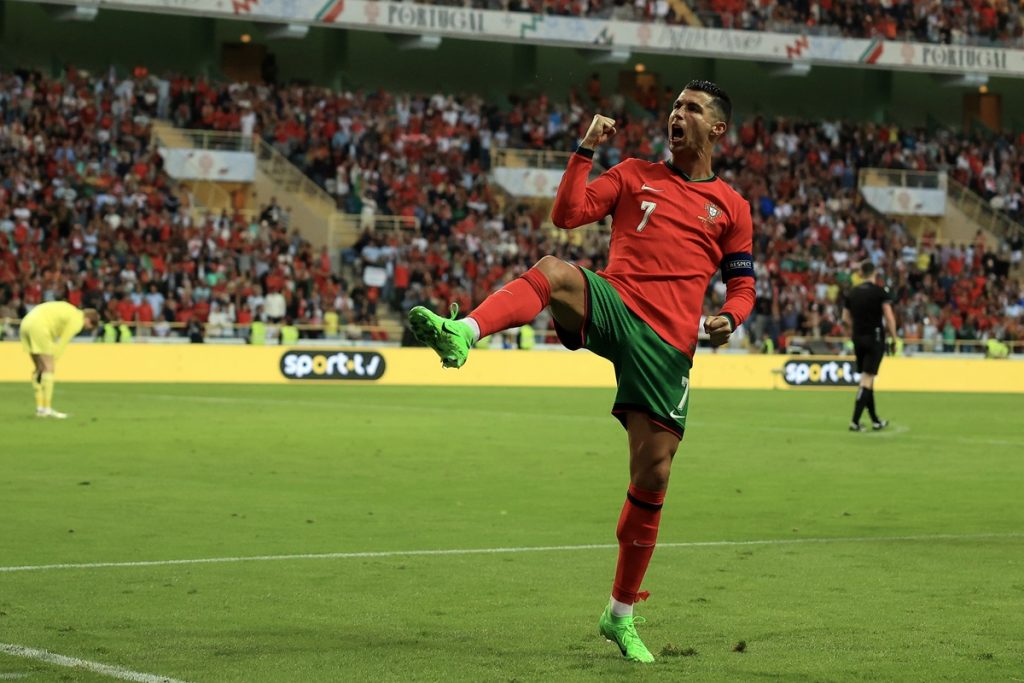 Portugal's Cristiano Ronaldo celebrates after scoring a goal.