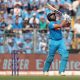 India's captain Rohit Sharma plays a shot India v New Zealand, ICC Men's Cricket World Cup, Semi Final, International Cricket ODI, Wankhede Stadium.