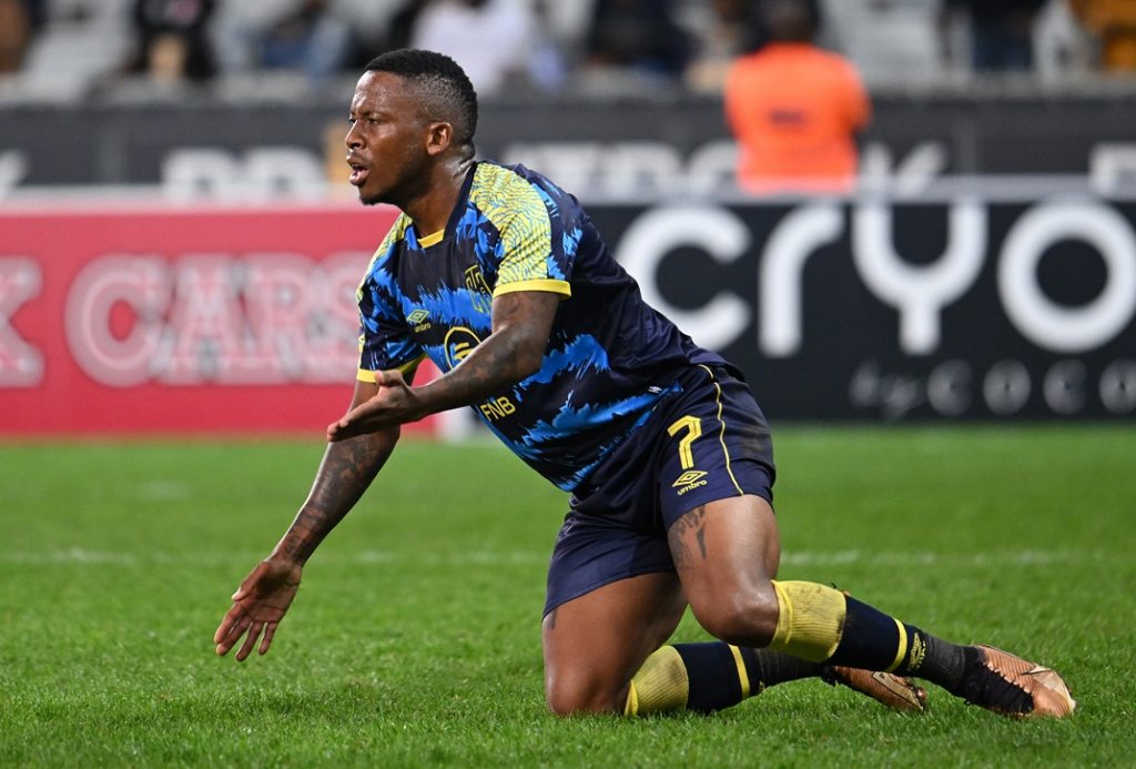 Thabiso Kutumela of Cape Town City during the DStv Premiership 2023/24 game between Cape Town City and Golden Arrows at Cape Town Stadium on 28 April 2024