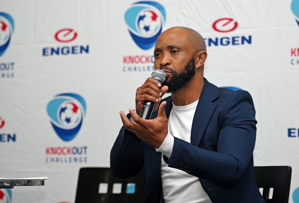 Thabo Senong (Tournament Ambassador) during the 2024 Engen Knockout Western Cape Draw at Engen Head Office in Cape Town on 27 May 2024.