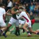 South Africa U18 captain Zachary Porthen is tackled by England U18 captain Henry Pollock during the 2022 U18 International Series match between South Africa U18 and England U18 held at Paarl Gimnasium in Paarl on 19 August 2022.