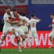 Merih Demiral (R) of Turkey celebrates scoring the 2-0 lead during the UEFA EURO 2024 Round of 16 soccer match between Austria and Turkey, in Leipzig.