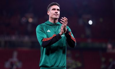 Manchester United's Raphael Varane applauds the fans after the Premier League match at Old Trafford, Manchester.