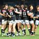 Sharks celebrate going through to the finals, Manu Tshituka of the Sharks (c) after the 2024 Currie Cup Semi Final match between the Vodacom Bulls and Hollywoodbets Sharks at Loftus Versfeld Stadium in Pretoria on 14 September 2024.