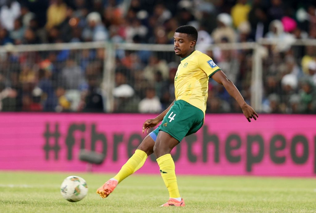 Teboho Mokoena of South Africa during the FIFA World Cup Qualifiers 2026 match between South Africa and Zimbabwe at the Free State Stadium, Bloemfontein on the 11 June 2024 ©