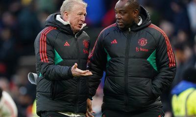 Manchester United coaches Steve McClaren and Benni McCarthy after the Premier League match at Old Trafford, Manchester. Picture date: Saturday February 24, 2024.