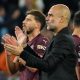 Manchester City manager Pep Guardiola and players applaud fans after the UEFA Champions League match between Slovan Bratislava and Manchester City in Bratislava.